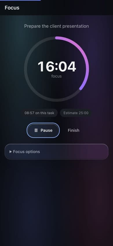 The current ADHD Flow companion app showing an active focus countdown