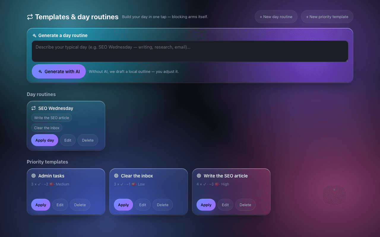 ADHD Flow day routines and priority templates